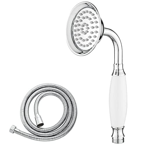 Image of Maynosi Bathroom Classical Shower Head, Traditional Telephone Style Handheld Showers, Retro Ceramic Handle Hand Shower, Victorian Rain Sprayer Showers with 1.5M Hose (Chrome)