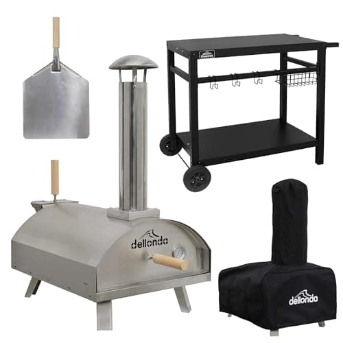 Image of Dellonda Portable Wood-Fired Stainless Steel Pizza Oven with Cover/Carry Bag and Trolley - DG259