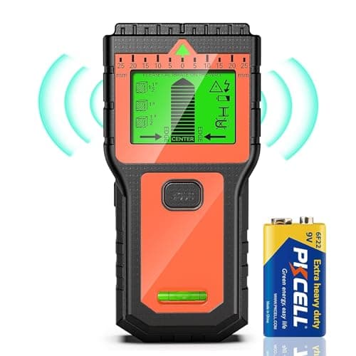 Image of Stud Finder Wall Scanner - 8 in 1 Stud Detector with LCD Display & Audio Alarm, Wire Detector for Wall Wood AC Wire Metal Studs Cable Joist Pipe Detection (Orange)