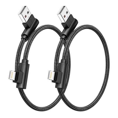 Image of Short Lightning Cable 0.3M 2Pack MFi Certified Right Angle iPhone Charger Nylon Braided Fast Charging Cable for iPhone 14 13 12 11 Pro Max XR XS X 10 8 7 6 Plus SE