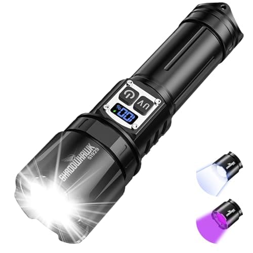 Image of Shadowhawk LED Rechargeable Torch with UV Black Light, Extremely Bright 500,000 Lumens, 2 Switches & Continuously Dimmable Tactical Torches, Zoomable Handheld Lamp for Outdoor/Emergencies, Convenient