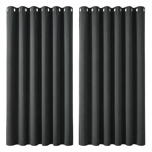 Image of Deconovo Thermal Insulated Wide Curtains Grey Energy Saving Noise Reducing Eyelet Blackout Curtains for Living Room Bedroom, 90 x 72 Drop Inch, 1 Pair, Dark Grey