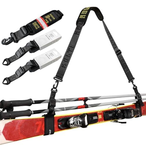 Image of Ski Strap & Pole Carrier, Adjustable Shoulder Straps Features Padded Shoulder Pad & Strong Buckle, Great for Families - Men, Women and Children - Black