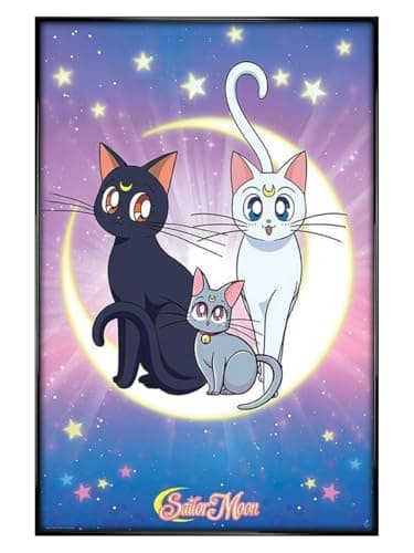Image of Grindstore Sailor Moon Gloss Black Framed Luna, Artemis and Diana Maxi Poster - Framed Wall Art Print, Wall Decor, Home Gift Idea for Living Room, Bedroom, Home or Office Display