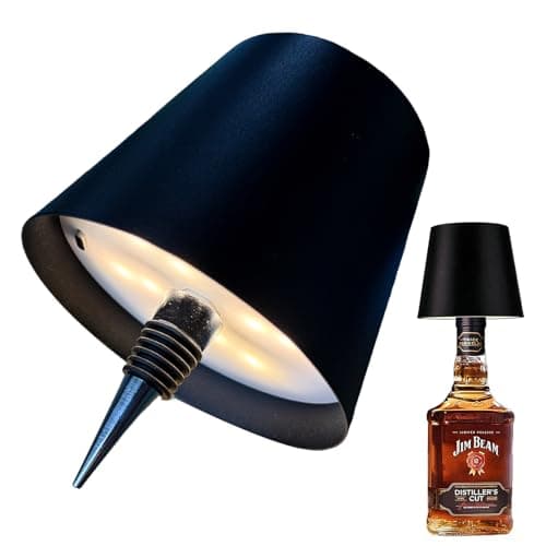 Image of XVZ Wireless Bottle Lamp with Touch Control - 3 Colour Temperatures, USB Rechargeable Table Lamp, Modern Iron Shade Design - Perfect for Restaurants, Bar, Home Decor & Unique Gift Idea - Black