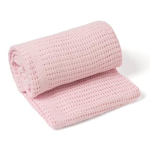 Image of Clair de Lune Soft Cotton Cellular Shawl Baby Pram Blanket Pink 70 x 90 cm