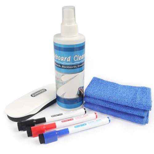 Image of DumanAsen Whiteboard Cleaning Kit, Includes 1 ABS Dry Erase Board Eraser, 250ML Whiteboard Cleaner, and 3 Microfiber Cloths