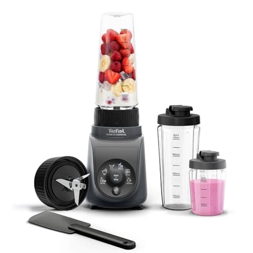 Image of Tefal Blend Up One Mini Blender, 800W Powerful Motor & 4 Powerlix Blades, 6 Auto Programmes, Auto Cleaning, 2 Bottles 0.6L & 0.4L BPA-Free Tritan, On-the-go Leakproof Cup, Grey - BL1EJBG0