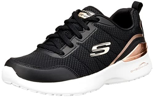 Image of Skechers Women's Skech-Air Dynamight The Halcyon Sneaker, Black Mesh/Rose Gold Trim, 7 UK