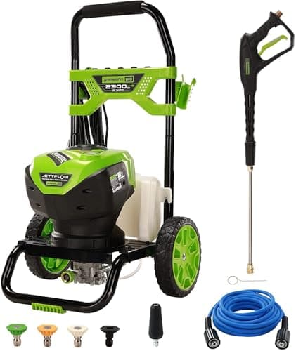 Image of Greenworks 2300 PSI TruBrushless (2.3 GPM) Electric Pressure Washer, 25’ Hose, Quick Connect Wand, 15, 24, 40 Degree Soap and Turbo Nozzle