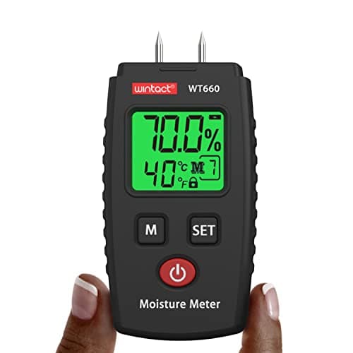 Image of Wintact Pocket Wood Moisture Meter, Pin Type Water Leak Detector, Digital Moisture Tester for Lumber, Firewood, Walls, Drywall, Paper, Brick, Concrete Building Material Black