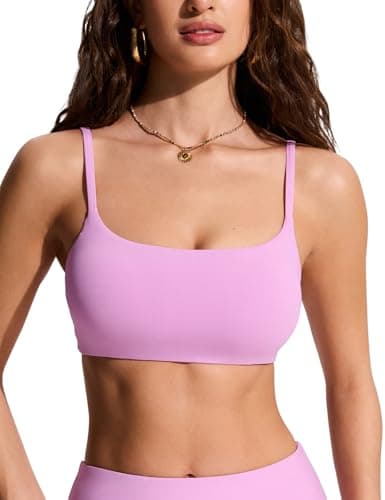 Image of CRZ YOGA Women's D-DD Scoop Neck Bikini Tops - Padded Adjustable Straps Sports Bras Swimsuit Swimming Costume Vita Pink 10