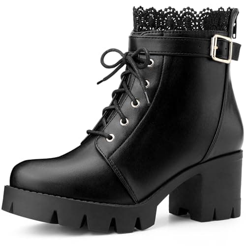 Image of Perphy Platform Heel Lace Boot Chunky Heels Combat Boots for Women Black 5 UK/Label Size 7 US