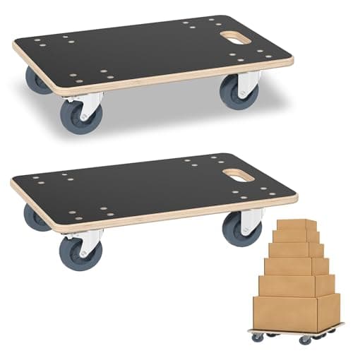 Image of YEATHOR Set of 2 Platform Dolly with Brake and Grip Pads, 60 x 40 cm, Heavy Duty Roller Board Transport Roller, Wheeled Trolley for Moving Furniture and Equipment up to 200 kg Load Capacity