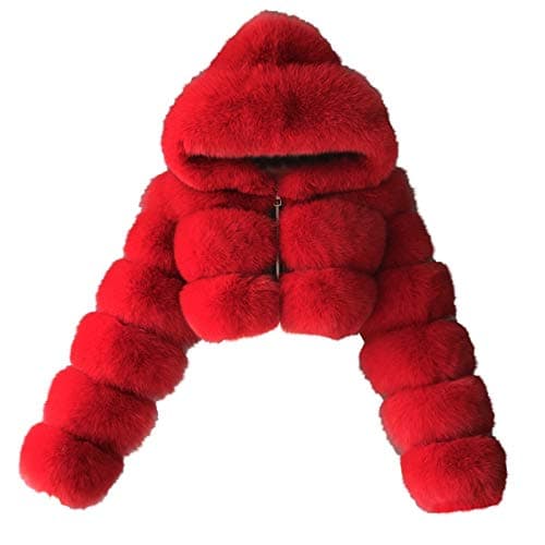 Image of TURWXGSO Faux Fur Coat for Women Short Cardigan Hooded Jacket Women's Long Sleeve Imitation Fox Fur Plush Jacket Solid Color Autumn Winter Warm Luxe Casual Outerwear