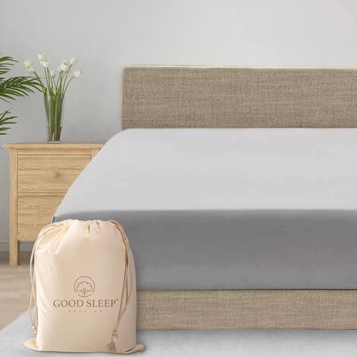 Image of Good Sleep Bedding Double Fitted Sheet, Soft & Breathable Cotton Fitted Bed Sheets Double Size, Luxury Hotel Style 41 cm Deep Fitted Sheets Double Bed, Sateen Weave Double Bed Sheet - Light Grey