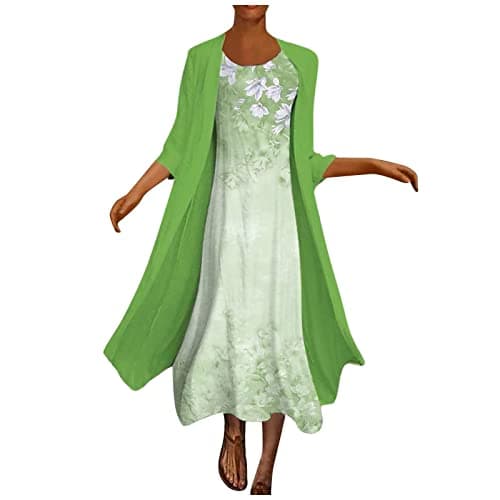 Image of Pink Dresses For Women Uk Wrap Dresses For Women Uk 90S Fancy Dress Crew Neck Floral Print Chiffon Dresses 2 Piece Set Dresses Midi Dresses Work Dress (Green, Xxl)