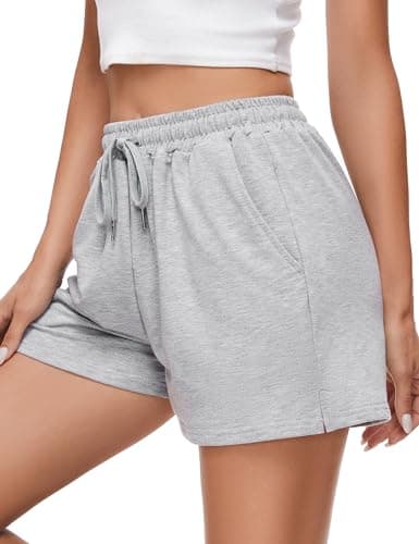 Image of Jezonga Women's Running Shorts Casual Gym Walking Workout Hiking Jogging Lounge Sweat Summer High Waisted with Pockets（Grey，M）
