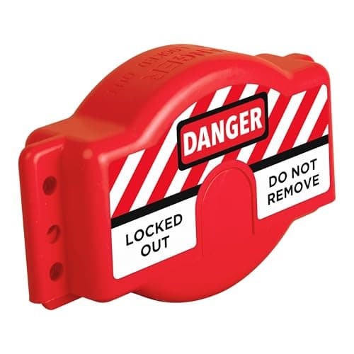 Image of TRADESAFE Gate Valve Lockout - Red Valve Lockout Device, Lockout Tagout Valve Adjustable for 1 inch to 6-1/2 inch Diameter Valve Handles, Industrial Grade Polypropylene