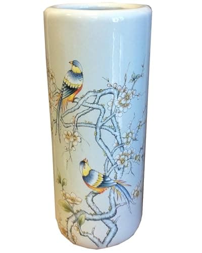 Image of M S L Pale Blue Birds and Blossom Ceramic Umbrella Stand/Walking Stick Stand/Large Vase