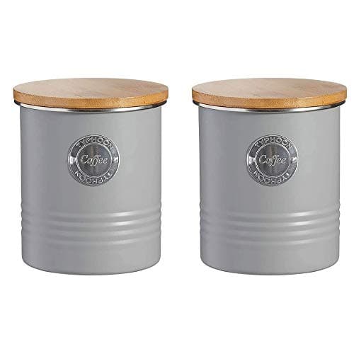 Image of Typhoon Wooden Top Living Coffee Canister Home Kitchen Storage 1 Litre Grey (Pack of 2)