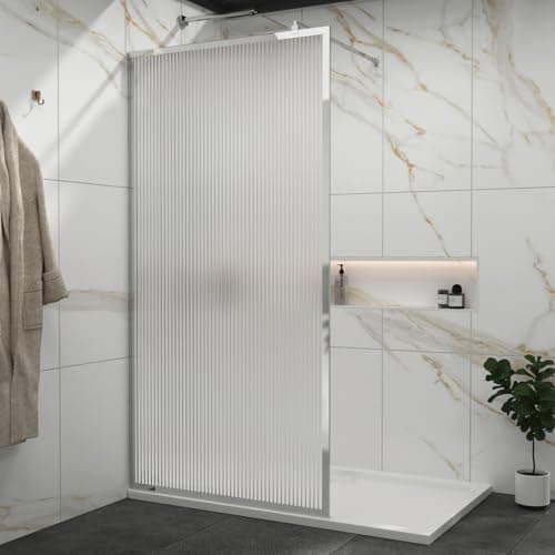 Image of Luxor 1000mm Walk in Wet Room Fluted Shower Screen with Chrome Frame 8mm Easy Clean Toughened Safety Glass & Top Support Arm