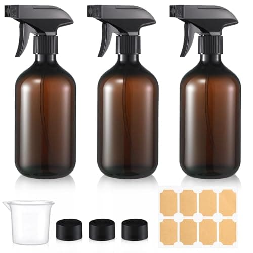 Image of saerryor 3 Pack 500ml Spray Bottles with 25ml Plastic Beaker & 8 Labels, Refillable Fine Mist Water Sprayer Leakproof Seal Cap for Cleaning, Hair, Plants, Gardening