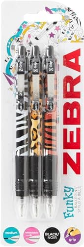 Image of Zebra Pen Z Grip Black Pens Ballpoint, Smooth & Funky Pens With Pocket Clip, Retractable & Reliable Black Biro Multipack For Everyday Use - Animal Design, 3pk