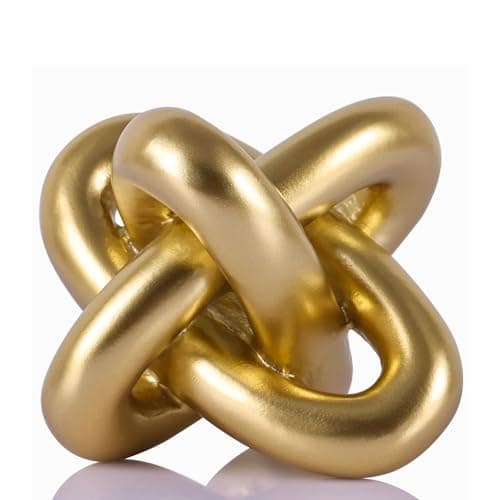 Image of Golden Knot Statue, Three Knot Sculpture Home Decor Accents, Knot Sculptures and Statues for Rustic Coffee Table Living Room Dining Table Entryway Entrance Shelf Small Decorations and Accessories