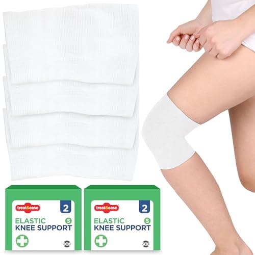 Image of treat&ease 4pk Elastic Knee Support for Men and Women - Small Size Compression Sleeves for Stability and Comfort, Breathable & Durable, Flexible Snug Fit, Ideal for Sports, Gym, Walking and Daily Use