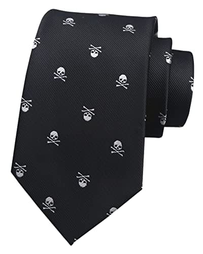 Image of Rosiika Funny Skull Ties Mens Repp White Skulls Black Jacquard Woven Halloween Textile Necktie