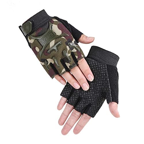 Image of Kids Half Finger MTB Cycling Gloves Road Bike Gloves Breathable Anti Slip Workout Gloves Roller Skating Mitten Sports Gloves Fingerless Riding Climbing Gloves for Boys Girls (M For 4-8Y, Camo)