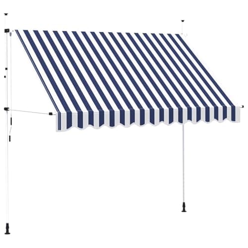 Image of vidaXL Manual Retractable Awning 300cm Blue and White Stripes Window Canopy
