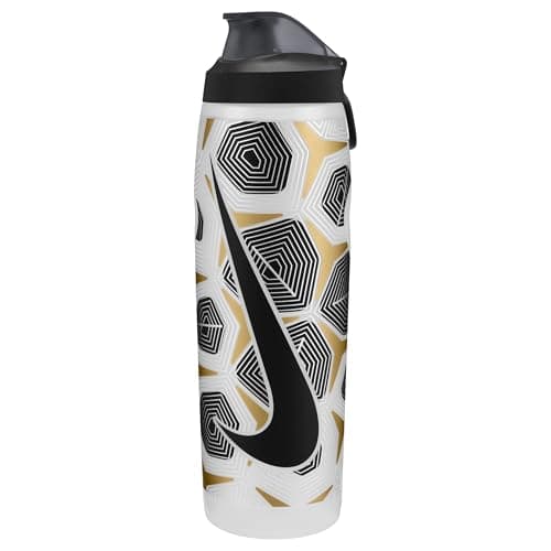 Image of Nike Refuel Bottle Locking Lid 32oz 946 ml Water Bottle Sports Bottle Training Fitness Leakproof, Clear/Black/Flt Gold/Flt Silver/Black