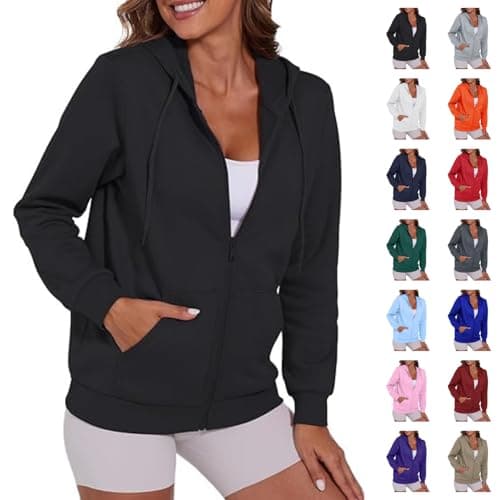 Image of Jackets For Women UK Womens Sport Jacket Lightweight Oversized Zip Hoodies For Women UK Casual Fall Winter Sweatshirts With Pockets Warm Sweaters Coats Basic Cardigan Coat Tops Fall Winter Outfits