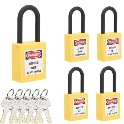Image of 5 PCS 38MM Lockout Tagout Locks, Yellow Safety Padlock with 2 Keys, Nylon PA Insulated Loto Locks for Industrial Factory Construction Site