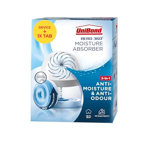 Image of UniBond AERO 360� Moisture Absorber, 1 Device incl. 1 Refill Tab 450g, Ultra-Absorbent Dehumidifier, Helps to Prevent Condensation, Mould & Musty Smells, Recyclable, Refillable Condensation Absorber