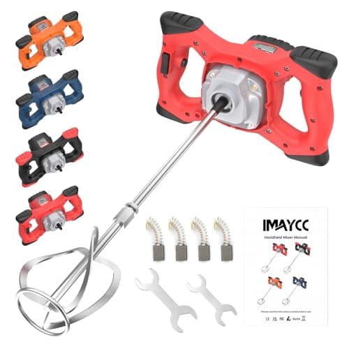 Image of IMAYCC New Portable Concrete Cement Mixer, 2100W Electric Paddle Mixer Adjustable 6 Speed Handheld Plaster Grout Paint Thinset Mortar Paddle Mixer,Ideal for Mixing Feed, Plaster, Paint,etc(Red)