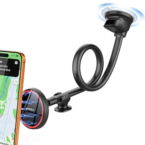 Image of APPS2Car Magnetic Mobile Car Mount for MagSafe - Long Arm 33 cm with Strong Suction Cup for Windscreen and Dashboard, Compatible with iPhone 16/15/14/13/12 Pro MAX/Mini
