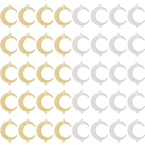 Image of Hobbspring 40Pcs Brass Links Pendants Connector Platinum and Golden Moon Connector Charms Moon link Charms with 2 Holes for Jewelry Earring Bracelet Necklace Making DIY Craft
