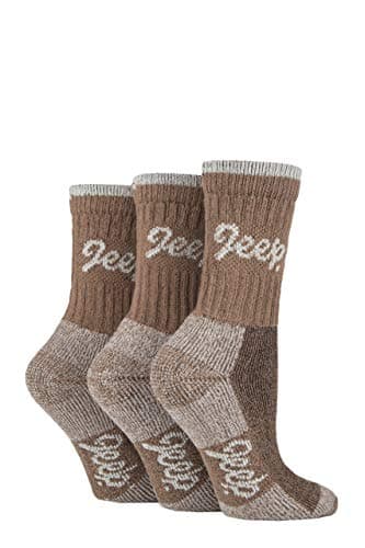 Image of TERRAIN JEEP 3 Pairs Cotton Walking Hiking Socks for Ladies - Padded Breathable Anti Blister Athletic Outdoor Performance Trekking Crew Socks for Women Beige/Cream 4-7