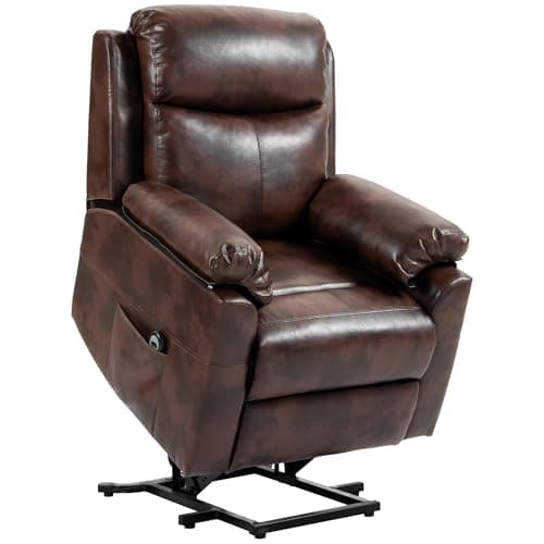 Image of HOMCOM Riser and Recliner Chair for Elderly, PU Leather Overstuffed Power Lift Chair with Thick Back, Headrest, Removable Armrests, Side Pockets, Lift Armchair for Living Room, Dark Brown