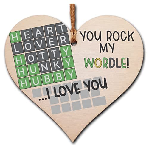 Image of The Plum Penguin Handmade Wooden Hanging Heart Plaque Gift You Rock My World Wordle Love You Funny Hubby Husband Words