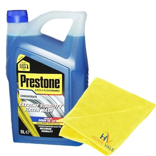 Image of HV HOME VALE Prestone Extreme All Seasons Visibility Concentrate Car Screen Wash 5 Litre + 1 Microfiber Cloth for Cleaning