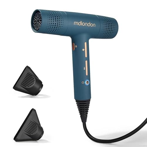 Image of mdlondon Blow Professional Hair Dryer (Casal Blue), Lightweight Hairdryer (360g), 1600W Hairdryers for Women and Men with 3M Cable and 3 Heats/Speeds - Genuine mdlondon Hair Dryers & Accessories