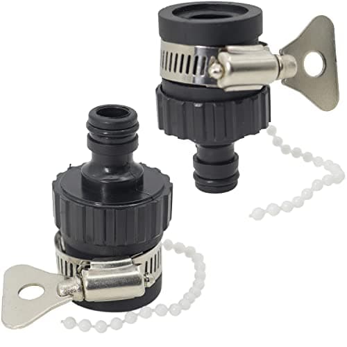 Image of Casoter 16mm Universal Tap Connector, Garden Hose Pipe Adapter w/Stainless Steel Fitting Clamp, Black 2 Pack