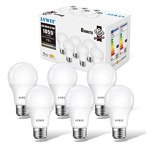 Image of LVWIT E27 Screw Bulbs, 9.5W 1055LM E27 LED Bulb,75 Watts Equivalent Bulbs,6500K Cool White Screw in Light Bulb, Energy Saving Light Bulb, Non-Dimmable, Pack of 6