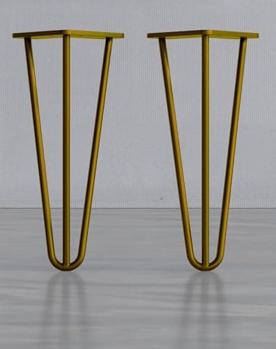 Image of Stormguard 3-Pin Steel Hairpin Legs, Set of 2, Modern Furniture Legs with Screws & Feet Protectors, Various Sizes & Colours Available (Gold, 66cm)