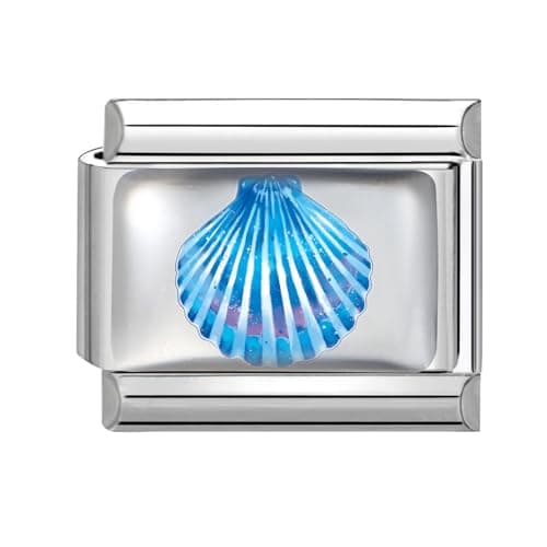 Image of Loozykit Italian Charm Bracelet Charms Silver 9mm Italian Charms UV Resin Printing DIY Stainless Steel Italian Bracelet for women Italian style Charms Modules Girl Gift(Blue shell)