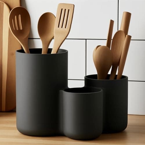 Image of Modern Kitchen Utensil Holder with Three Cups (DEL-0053) (Matt Dark Grey)
